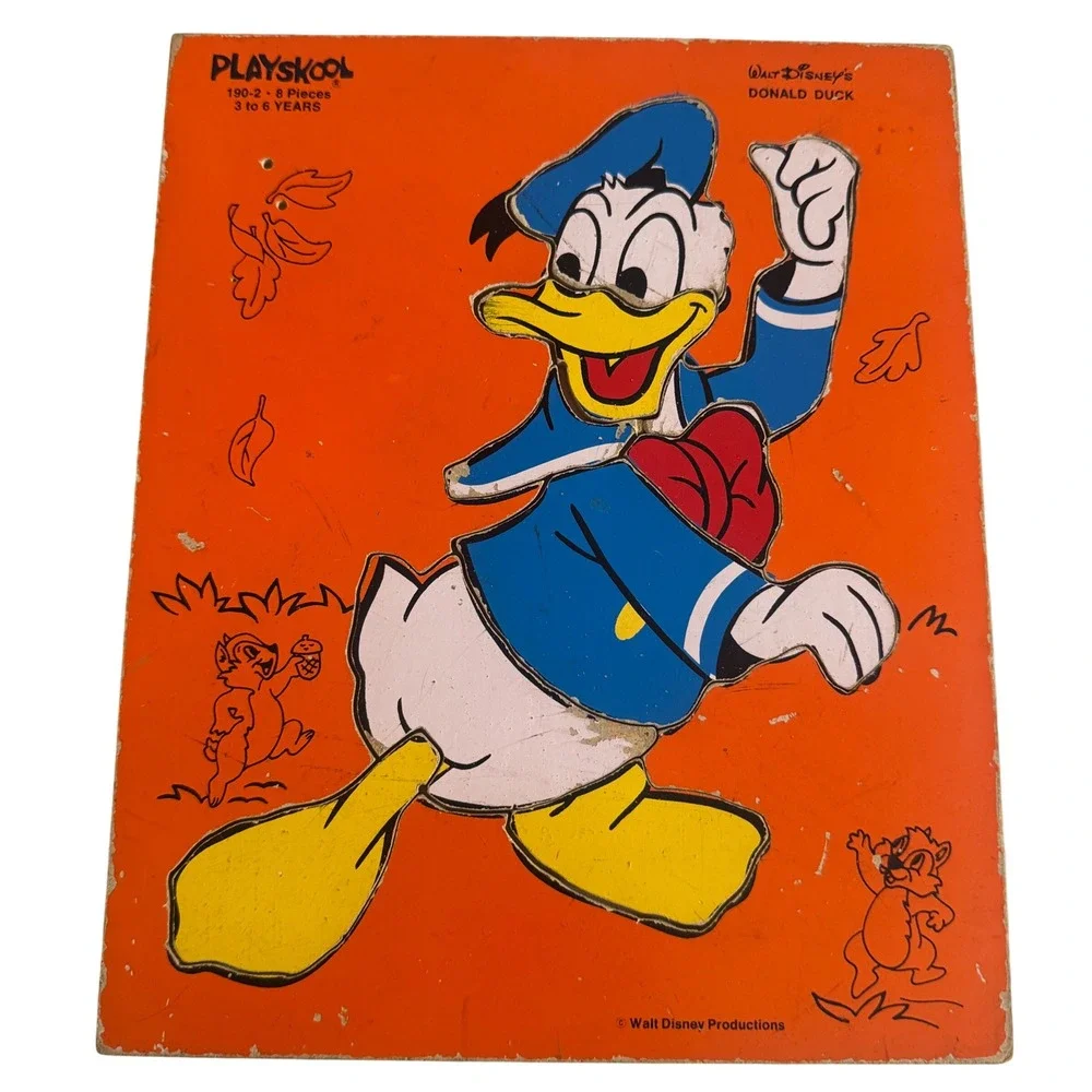 Playskool Donald Duck Wooden Peg Puzzle Walt Disney 190-2 8 Pieces‎ 3 to 6 Years